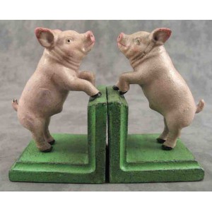 PAIR OF PINK COUNTRY PIG CAST IRON BOOKENDS Book Ends   361413427547